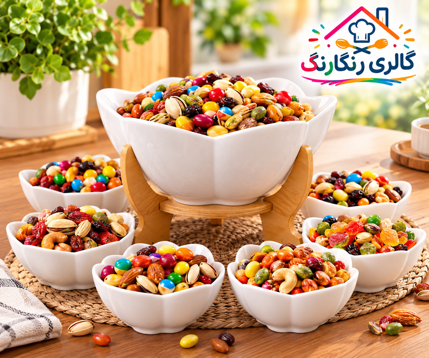 ست پذیرایی ۷ پارچه سرامیکی زیر چوبی گل لاله